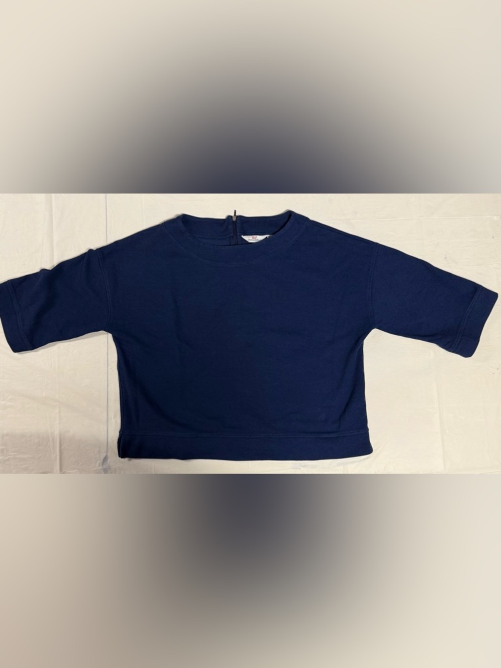 Vineyard Vines Modern Knit Pique Top Navy Back Zip Cropped Medium